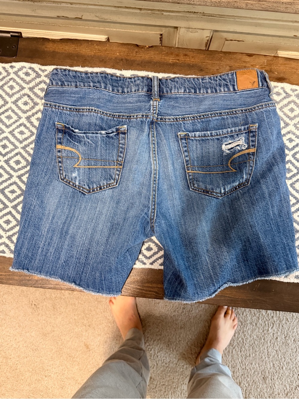American Eagle Outfitters Distressed Mid-Blue Denim Shorts - Picture 2 of 3